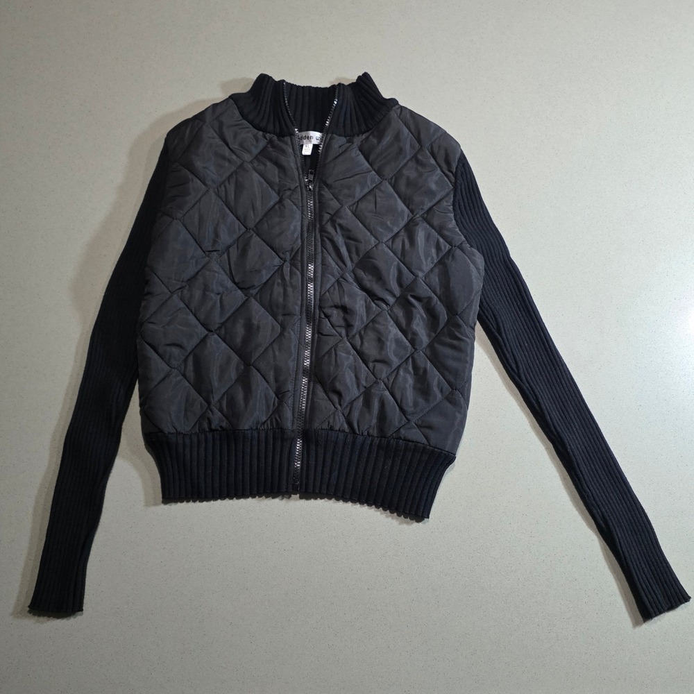 Hidden G Womens Black Quilted Knit Sleeve Zip Up Bomber Jacket XL P219218